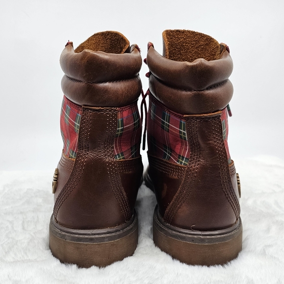 Timberland sugar & spice red plaid leather hiking boots Size 9.5 - Picture 7 of 12